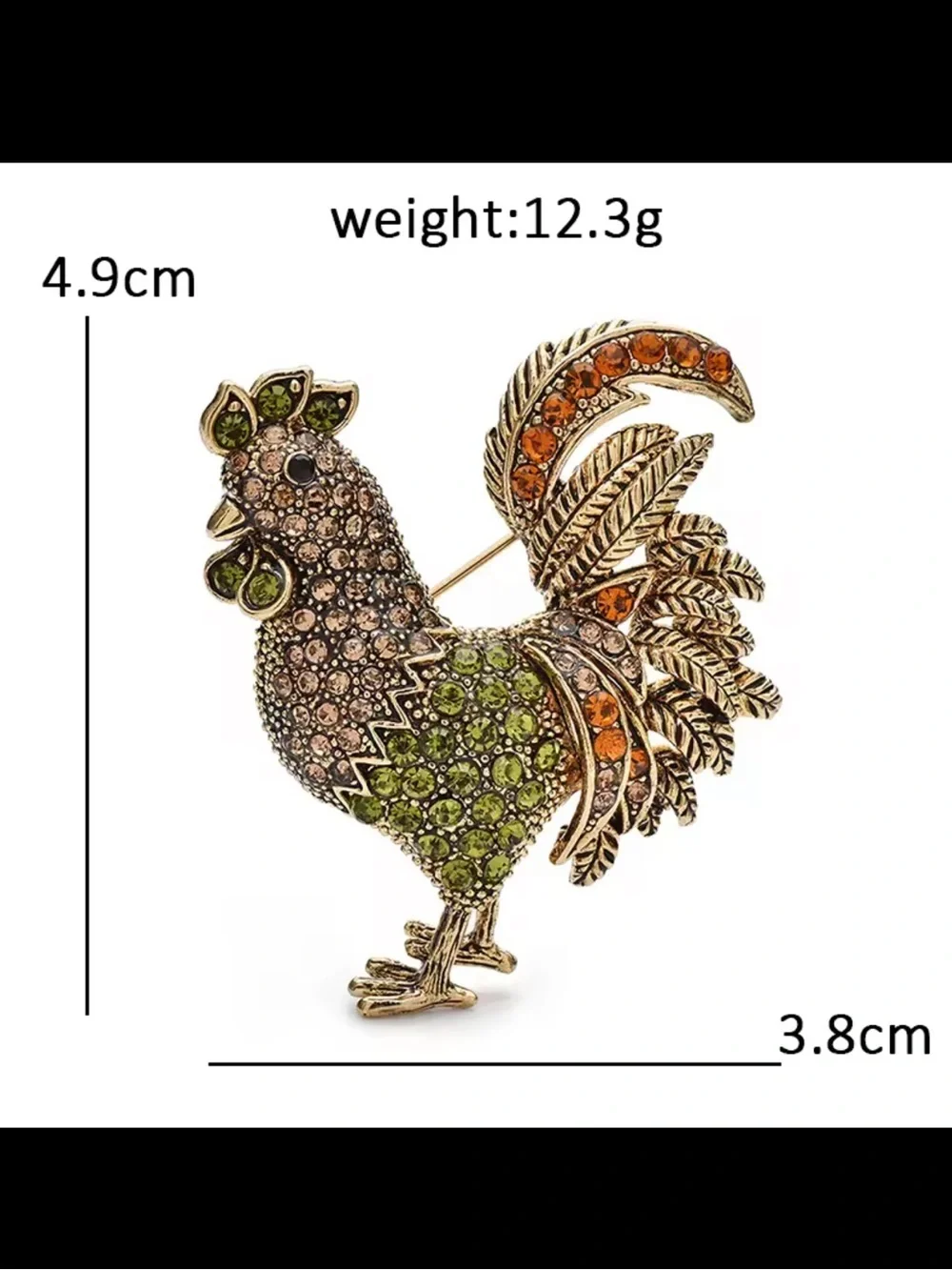 Anthropologie Gold-Tone Rooster Brooch with Hot Pink Crystals